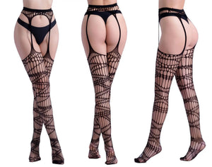 Les Jambes Noires, bas résille et porte-jarretelles Nuit Rouge – visuel 3