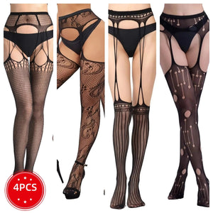 Les Jambes Noires, bas résille et porte-jarretelles Nuit Rouge – visuel 4