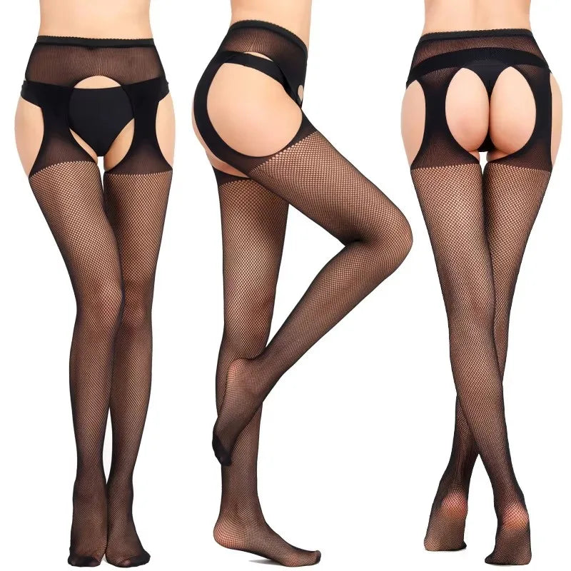 Les Jambes Noires, bas résille et porte-jarretelles Nuit Rouge – visuel 6