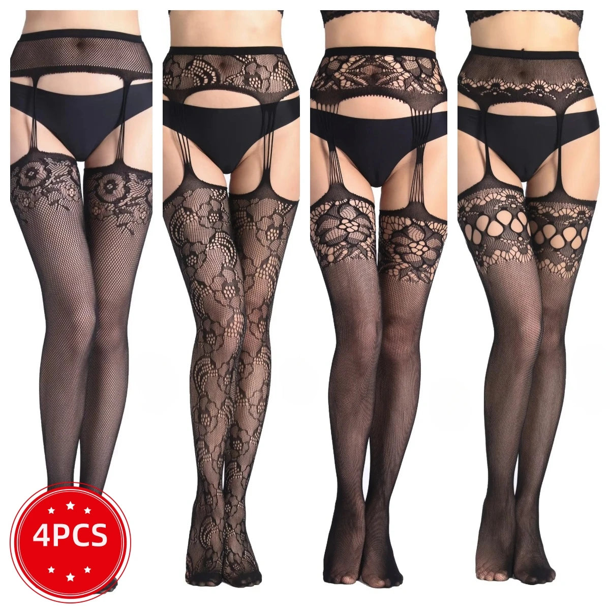 Les Jambes Noires, bas résille et porte-jarretelles Nuit Rouge – visuel 21