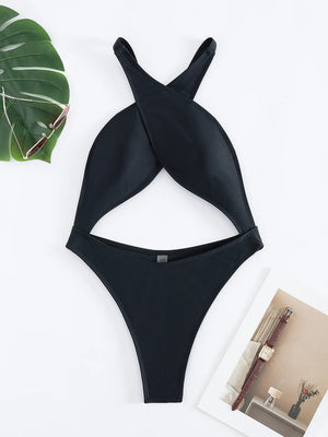 Maillot Cala Fuego noir avec découpes et dos croisé pour une allure graphique Guappaa