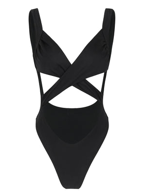 Maillot une pièce Positano noir à découpes pour plage et piscine, vue produit Guappaa 04