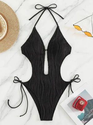 Maillot de bain une pièce découpé La Ligne Solaire noir face