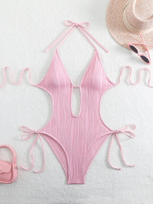 Maillot de bain une pièce découpé La Ligne Solaire rose détail