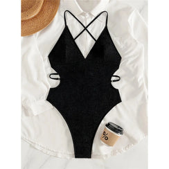 Maillot de bain noir Sa Calobra en maille côtelée avec dos croisé signé Guappaa