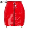 Mini jupe La Zippée à finition brillante, coupe crayon et fermeture zippée frontale pour femme