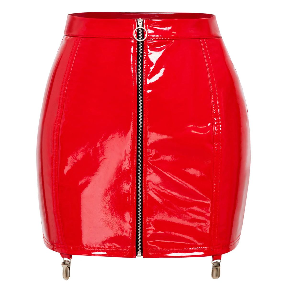 Vue arrière de la mini jupe brillante La Zippée pour femme avec coupe courte ajustée