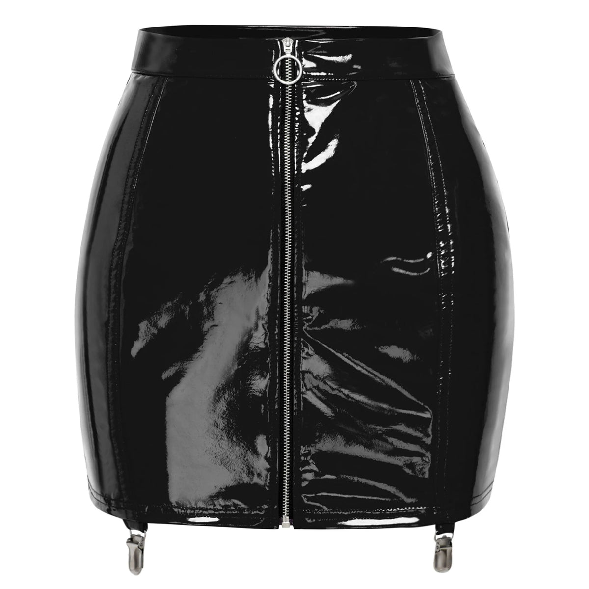 Présentation des coloris rouge noir et rose de la mini jupe zippée brillante La Zippée