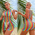 Mini robe en maille arc-en-ciel La Prismatique Guappaa avec coupe courte et ajourée