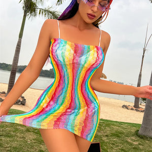 Détail de la maille colorée de la mini robe La Prismatique dans l’univers Guappaa