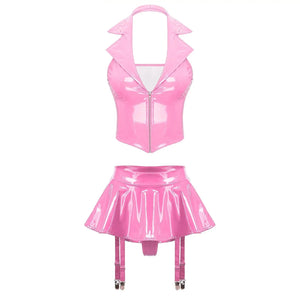 Ensemble latex femme deux pièces haut et jupe porte-jarretelles La claque - GUAPPAA