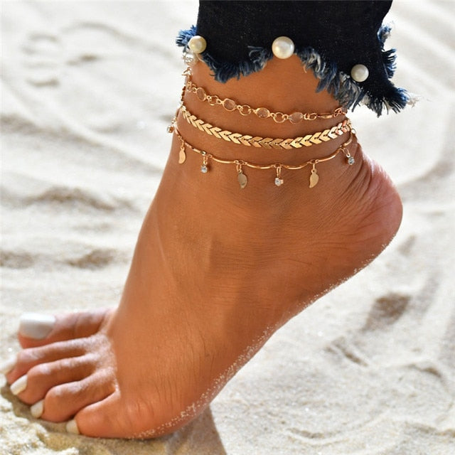 Bracelet de cheville doré à pendentifs Sola - GUAPPAA