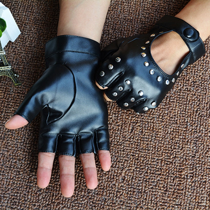 Gants sans doigts à rivets en simili femme punk rock Kiss - GUAPPAA