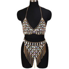 Tenue sexy strass ensemble deux pièces strip-tease gogo-dance carnaval free rave party La Parade - GUAPPAA