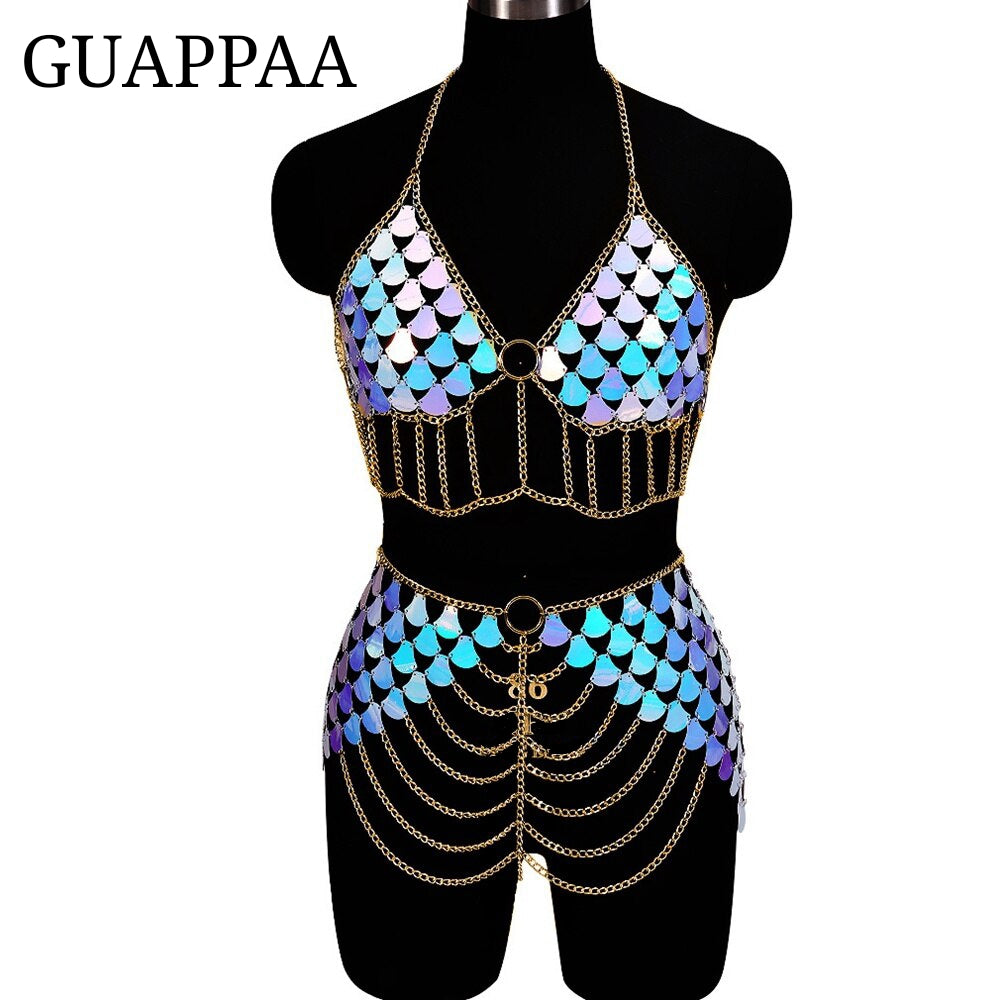 Tenue sexy strass ensemble deux pièces strip-tease gogo-dance carnaval free rave party La Parade - GUAPPAA
