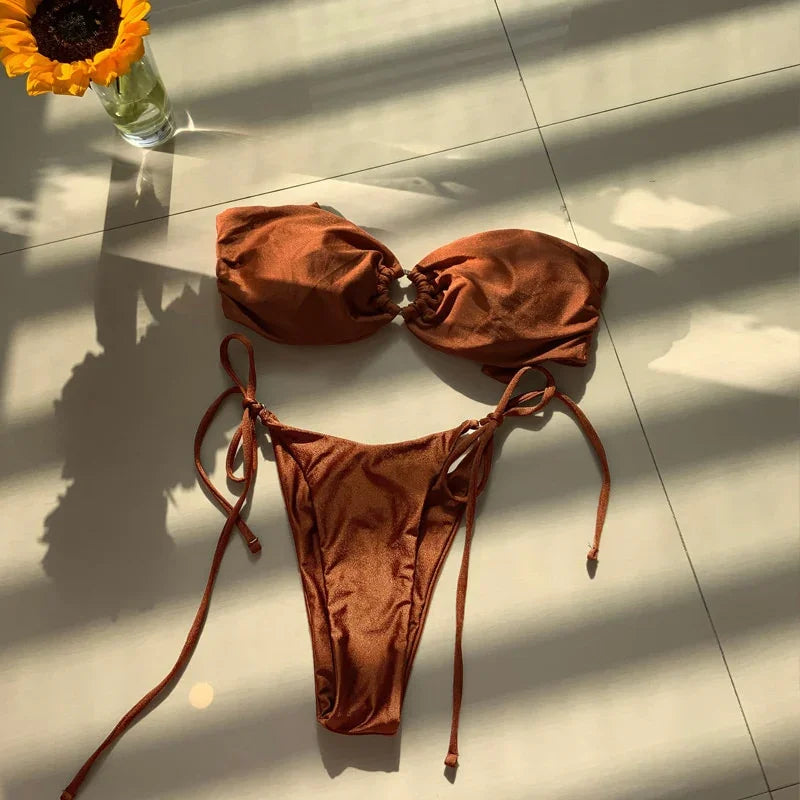 Roseale mini bikini string ficelle bandeau deux pièces - GUAPPAA