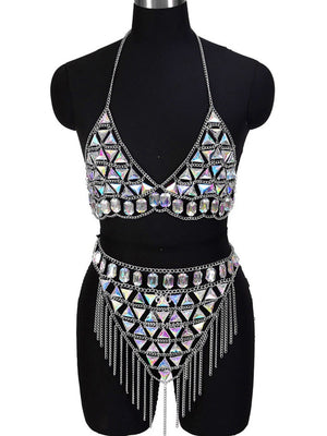 Tenue sexy strass ensemble deux pièces strip-tease gogo-dance carnaval free rave party La Parade - GUAPPAA