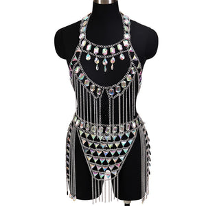 Tenue sexy strass ensemble deux pièces strip-tease gogo-dance carnaval free rave party La Parade - GUAPPAA
