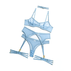 Dessous sexy porte-jarretelles soutien-gorge et string transparent six pièces La Croisade - GUAPPAA