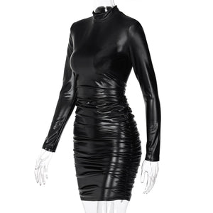 Robe courte simili manches longues col rond Empire - GUAPPAA