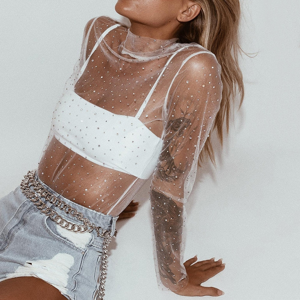 Pull femme transparent à strass sexy L'Etoile - GUAPPAA