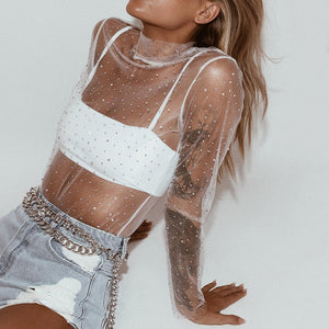 Pull femme transparent à strass sexy L'Etoile - GUAPPAA