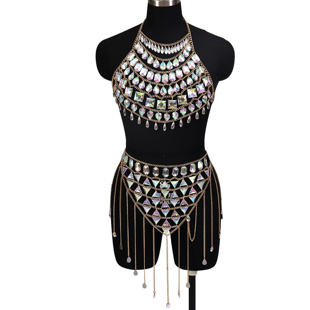 Tenue sexy strass ensemble deux pièces strip-tease gogo-dance carnaval free rave party La Parade - GUAPPAA