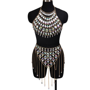 Tenue sexy strass ensemble deux pièces strip-tease gogo-dance carnaval free rave party La Parade - GUAPPAA