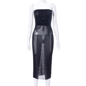 Robe fourreau noire transparente longue Midnight - GUAPPAA