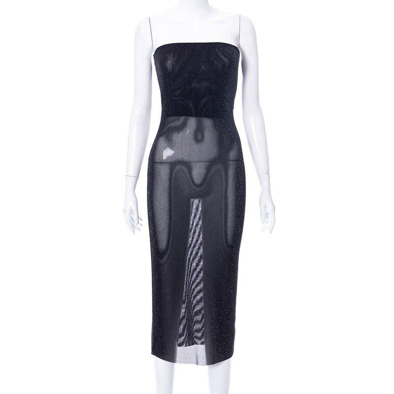Robe fourreau noire transparente longue Midnight - GUAPPAA