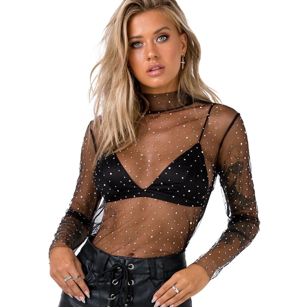 Pull femme transparent à strass sexy L'Etoile - GUAPPAA