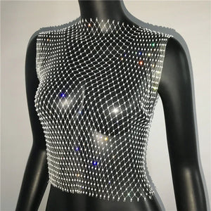 Crop Top résille diamant à strass transparent Lama - GUAPPAA