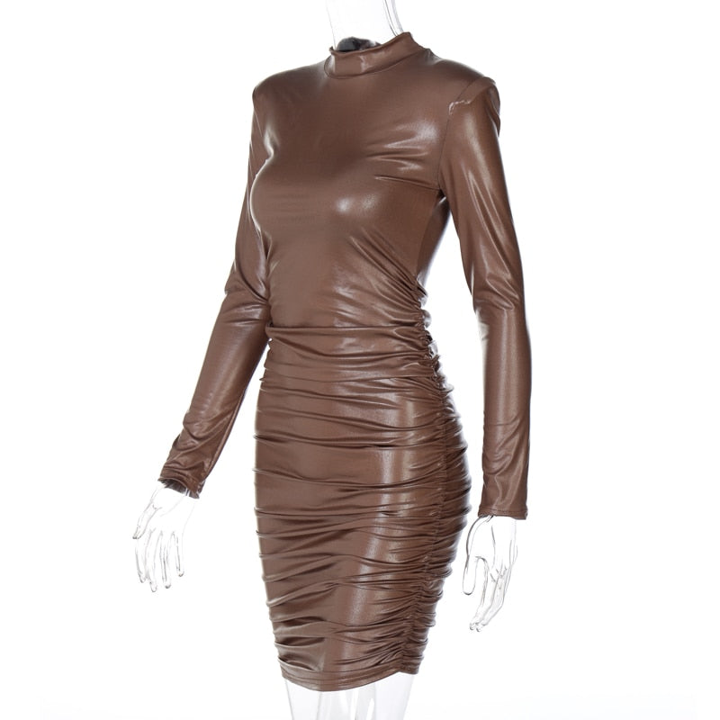 Robe courte simili manches longues col rond Empire - GUAPPAA