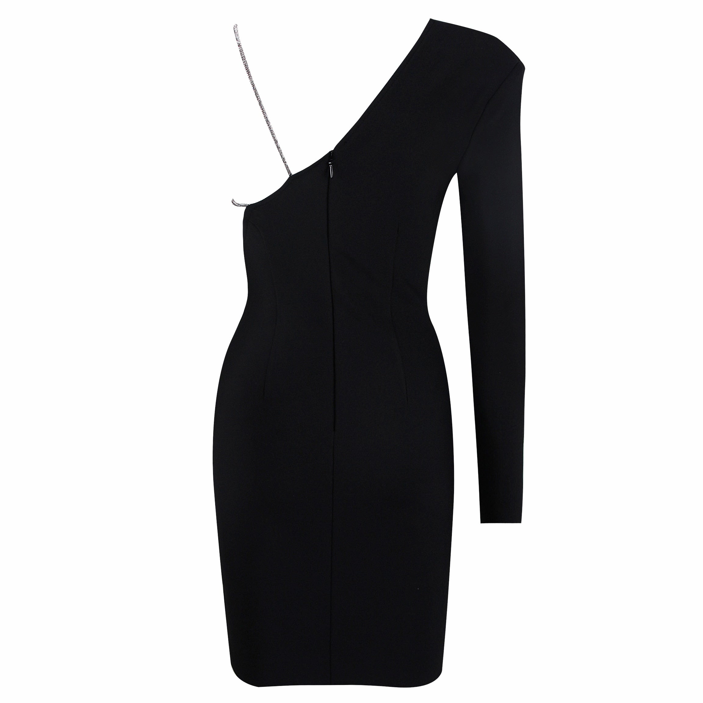 Robe cocktail asymétrique à strass une manche Coco - GUAPPAA