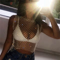 Crop Top résille diamant à strass transparent Lama - GUAPPAA
