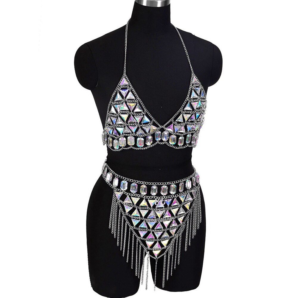 Tenue sexy strass ensemble deux pièces strip-tease gogo-dance carnaval free rave party La Parade - GUAPPAA