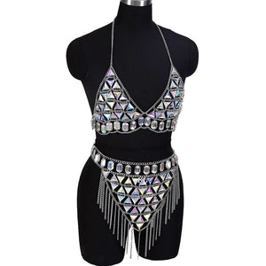 Tenue sexy strass ensemble deux pièces strip-tease gogo-dance carnaval free rave party La Parade - GUAPPAA