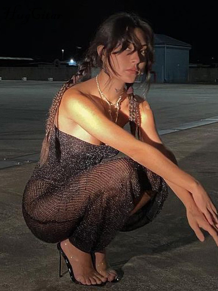 Robe fourreau noire transparente longue Midnight - GUAPPAA