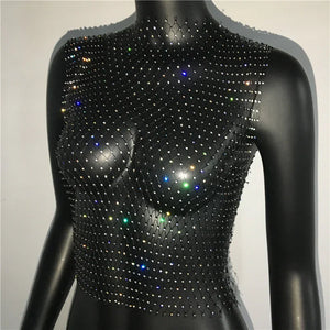 Crop Top résille diamant à strass transparent Lama - GUAPPAA