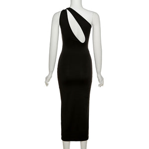 Robe une épaule moulante mi longue décolleté asymétrique Laora - GUAPPAA