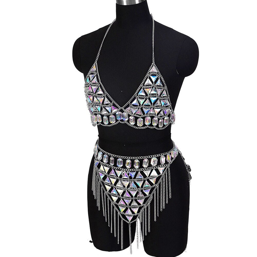 Tenue sexy strass ensemble deux pièces strip-tease gogo-dance carnaval free rave party La Parade - GUAPPAA