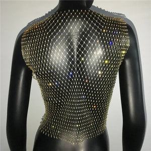 Crop Top résille diamant à strass transparent Lama - GUAPPAA