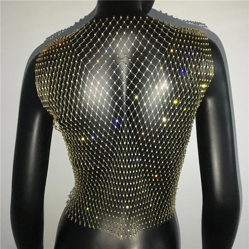 Crop Top résille diamant à strass transparent Lama - GUAPPAA