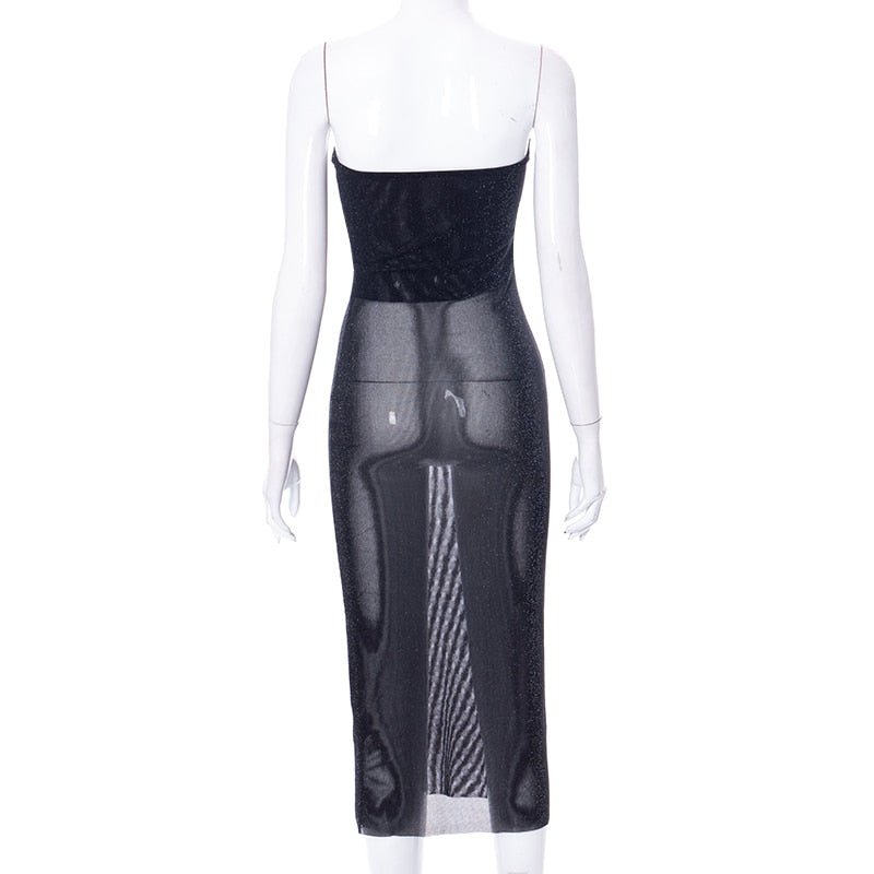 Robe fourreau noire transparente longue Midnight - GUAPPAA
