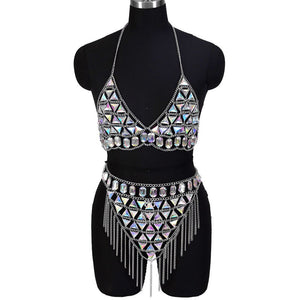Tenue sexy strass ensemble deux pièces strip-tease gogo-dance carnaval free rave party La Parade - GUAPPAA