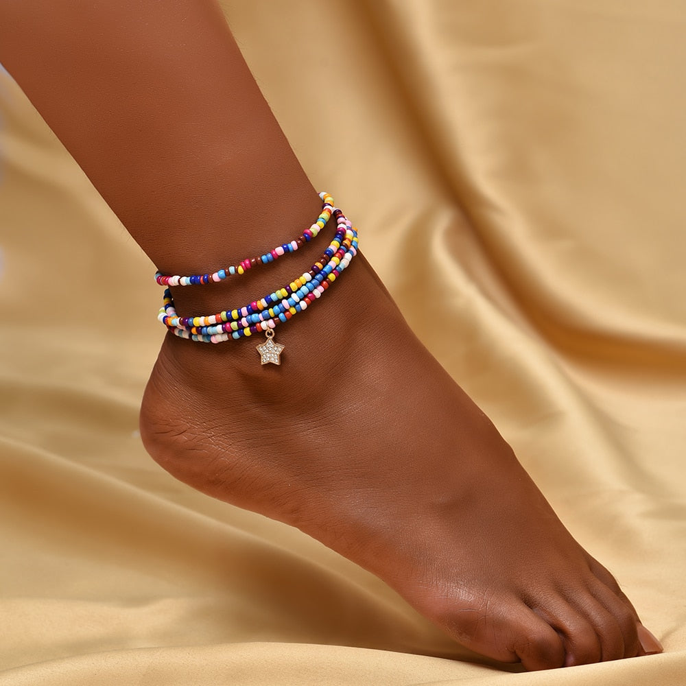 Bracelet de cheville femme à perles multicolores Saya - GUAPPAA