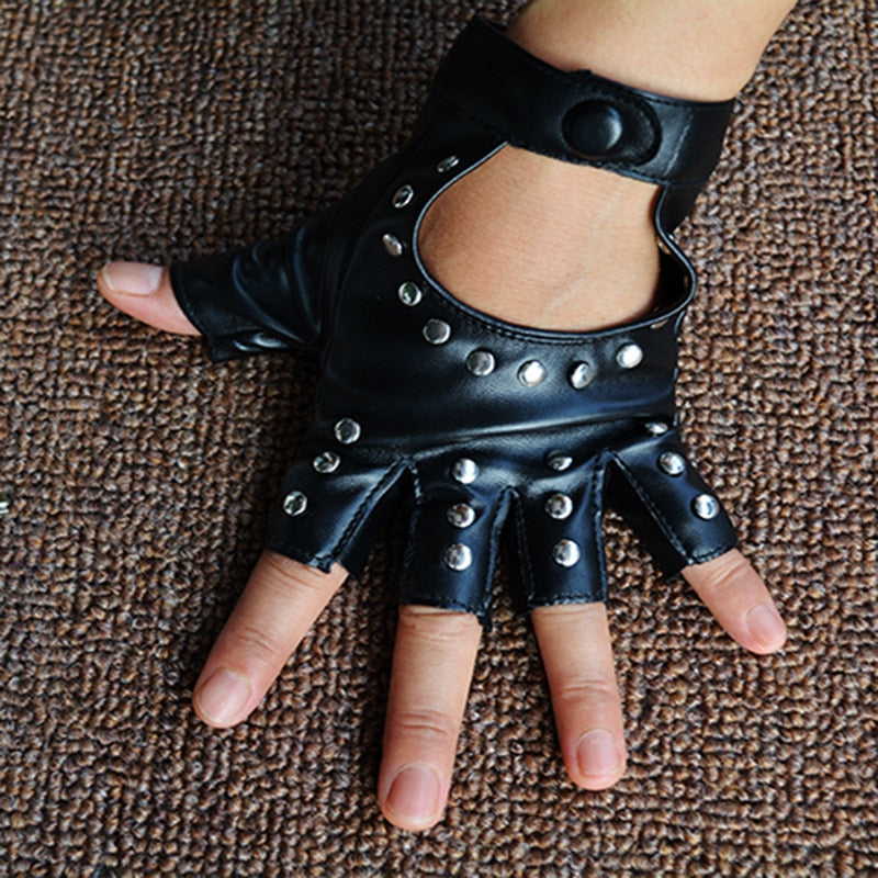 Gants sans doigts à rivets en simili femme punk rock Kiss - GUAPPAA