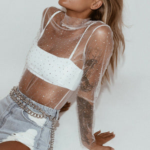 Pull femme transparent à strass sexy L'Etoile - GUAPPAA