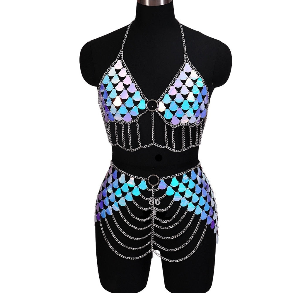 Tenue sexy strass ensemble deux pièces strip-tease gogo-dance carnaval free rave party La Parade - GUAPPAA