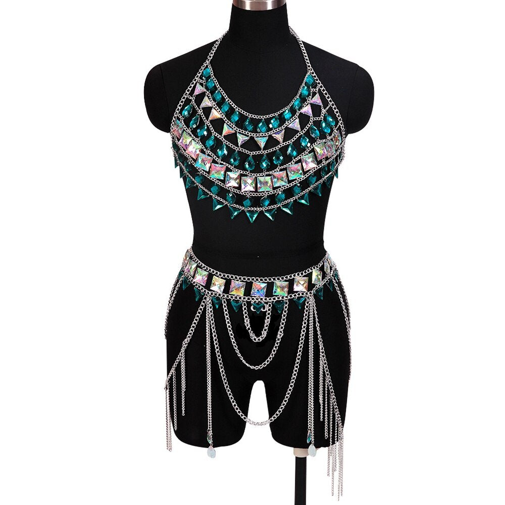 Tenue sexy strass ensemble deux pièces strip-tease gogo-dance carnaval free rave party La Parade - GUAPPAA